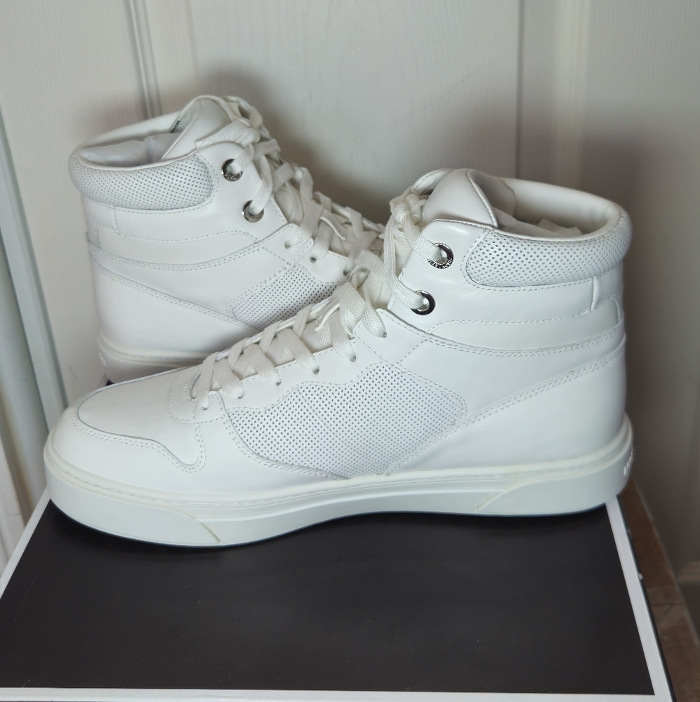 Michael Kors Barett Leather High-Top Men's Sneakers Optic White 42F3BRFE5L - Picture 5 of 9